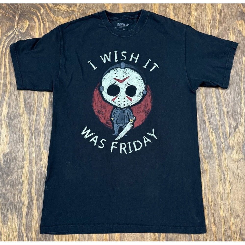 Friday the 13th Jason Voorhees I Wish It Was Friday T-Shirt Black M Horror